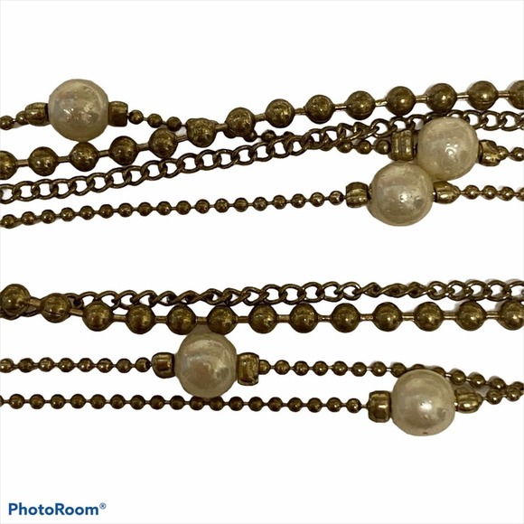 Multi Strand Goldtone Pearl Necklace - Picture 2 of 3
